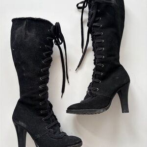 Black suede Lace-Up Women's Boots